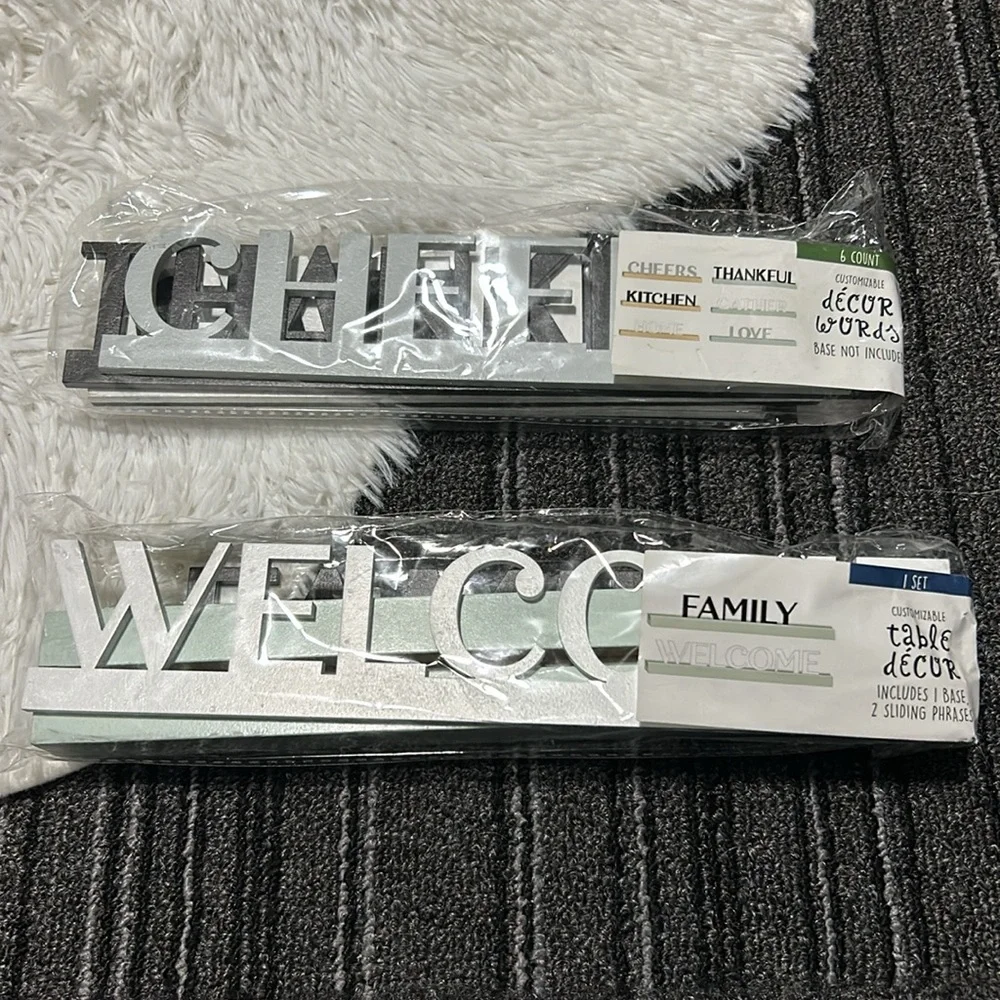 🩶5/$30 Welcome Family Table Décor Sliding Phrases on Stand and 6 Pack Words NEW